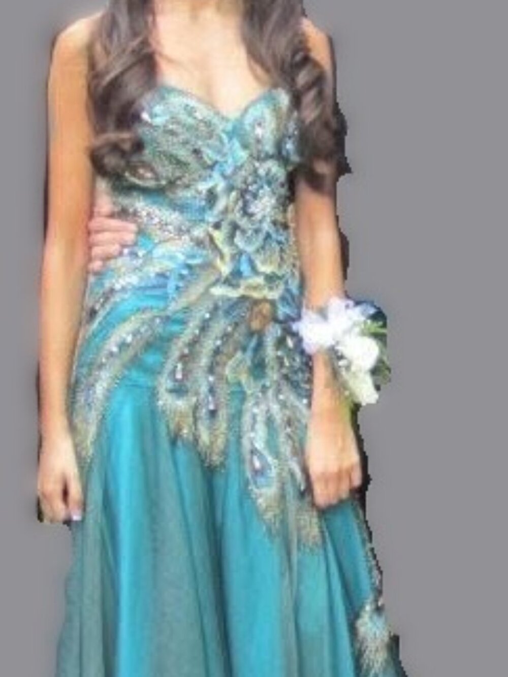 Mac Duggal Peacock Formal/Prom Dress Teal Strapless Formal Gown Size 2